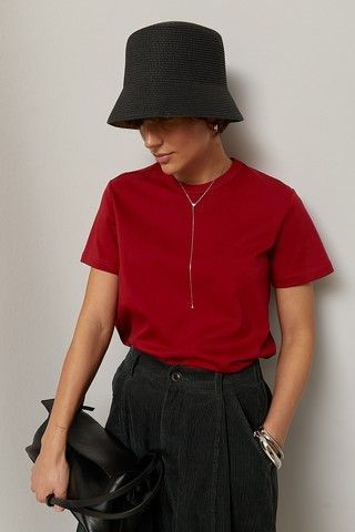 Футболка однотонная женская темно-красная, ONE-SIZE