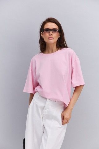 Футболка оверсайз женская розовая, ONE-SIZE