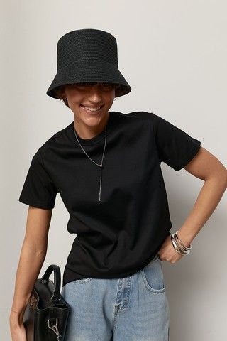 Футболка однотонная женская черная, ONE-SIZE